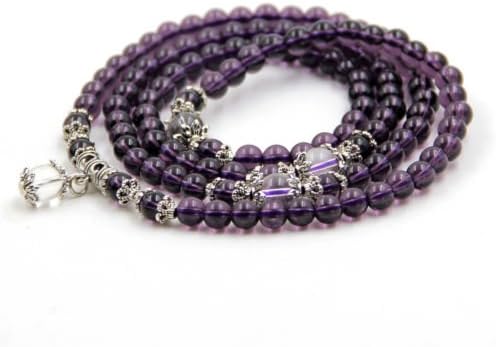 TryMarket(TM) 6mm-Purple Glass Tibet Buddhist 108 Prayer Beads Mala Necklace-Elastic Cord