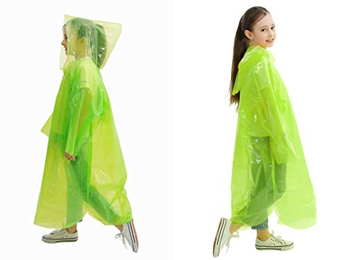 Emergency Rain Poncho for Kids, Disposable Extra Thick Raincoats for Boys and Girls, Pack of 4 - Green - Thumbnail 4