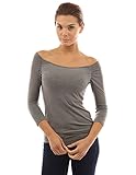 PattyBoutik Women's Off Shoulder Ruched 3/4 Sleeve Top (Gray S)