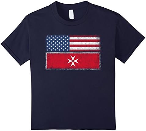 unisex-child Maltese American Flag T-shirt Malta Heritage Cross Knights 6 Navy