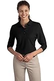Port Authority Ladies Silk Touch 3/4-Sleeve Polo, Black, Medium