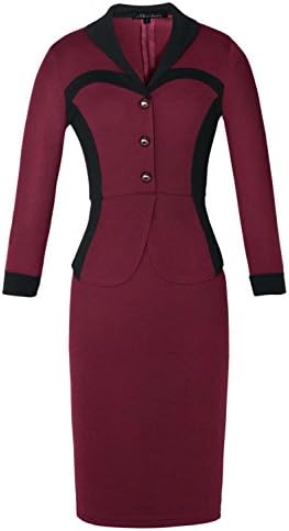 Meikeer Women's Chic Business Casual V-neck Professional Career Office Dress (Large, Purple Red)