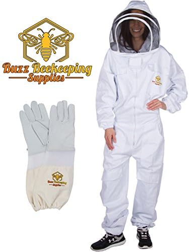 Buzz Beekeeping Supplies Professional Beekeeping Suit - and Goatskin Gloves (1 Pair) (Medium) Self-Supporting Fencing Veil for Bee Keepers Easily Take On and Off Good for Beginners as Well