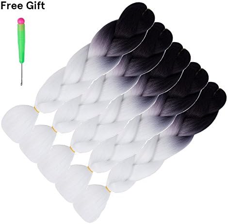Free Gift Many Color Choose 5 Pieces/lot 2 Tone Ombre Jumbo Braiding Hair Extensions 24'' Crochet Braids High Temperature Kanekalon Synthetic Fiber for Twist Braiding Hair (Black to White)