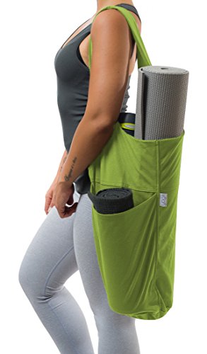 Yogiii Yoga Mat Bag | The Original YogiiiTote | Yoga Mat Tote Sling Carrier w/Large Side Pocket & Zipper Pocket | Fits Most Size Mats (Action Green)