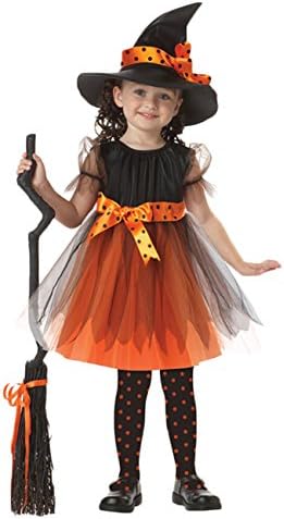 Little Girls Witch Costume Accessory Fairy Halloween Cosplay Party Fancy Dress (L(7-8Y), Orange)