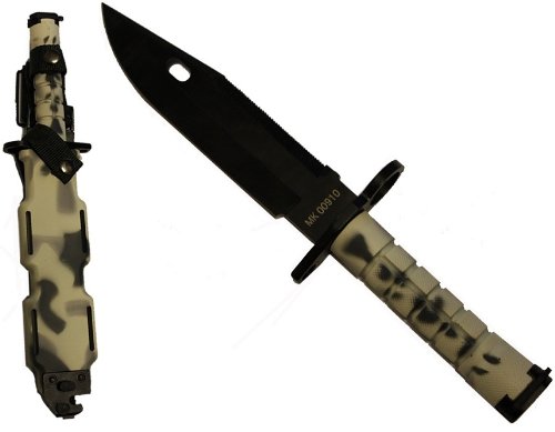 Ultimate Arms Gear Tactical Limited Edition Urban / Snow Camo Camouflage M9 M-9 Military Survival Stealth Black Blade Bayonet Knife With Tactical Sheath Scabbard
