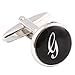 H&H HJ Men's 2PCS Rhodium Plated Cufflinks Silver Initial Letter Shirt Wedding Business 1 Pair Set Black G