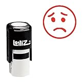 LolliZ Stamp SAD FACE Round Teacher Stamp with Lid. RED Color, Laser Engraved Rubber