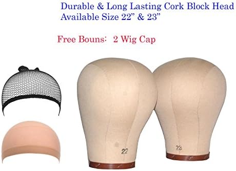Canvas Block Head Manequin Head Wig Display With Mount Hole (CORK 23", CORK WITH BONUS)