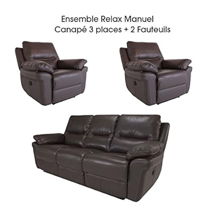 Canapé 3 Places 2 Ft Bibi Ensemble Relax Manuel Cuir
