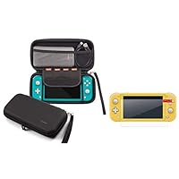 Insten Travel Carrying Full Protection EVA Case with 4 Game Cartridge Holders + Tempered Glass Screen Protector Film, Shock Absorption Protective Case Compatible with Nintendo Switch Lite 2019, Black