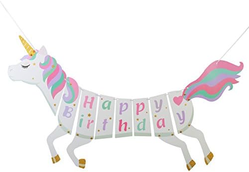 Zoomsky Decoration Anniversaire Licorne Banniere Banderole Happy Birthday Avec 6 Pcs Eventail Papier Rose Joyeux Anniversaire Fournitures De Fete Enfants Adulte Filles Garcon Bebe Baby Shower Cuisine Et Maison Fournitures De Loisirs