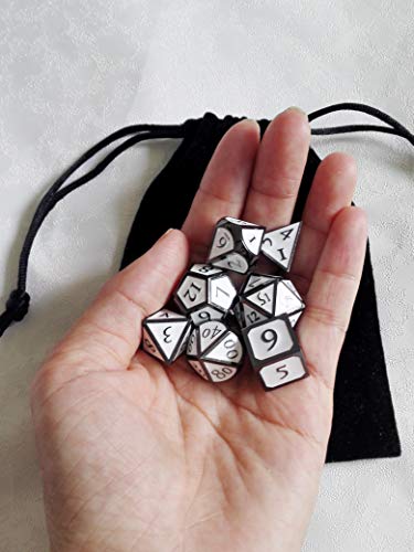 image for MicoYuan DND Polyhedral Metal Game Dice Black and White 7pc Set for Du