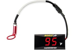 Norxi Universal Digital Engine Temperature Meter Fahrenheit Digital Engine Temperature Gauge with 10 or 14mm Probe Sensor Adapter for Most Marine ATV Generator Lawn Tractor Motorcycle(Red,14mm)