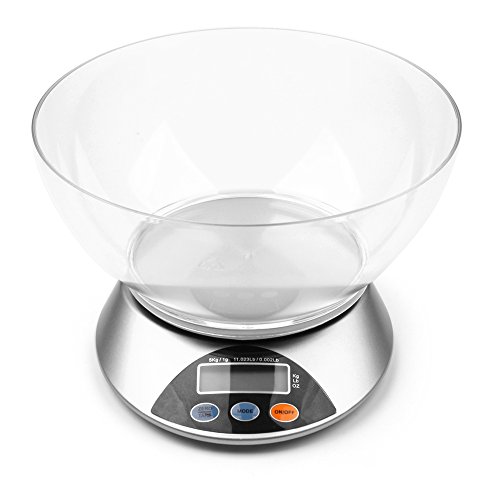 Flexzion Digital Kitchen Scale High Accuracy 5kg/11LBS x 1g Weight and Volume Measurement for Food Fruit Vegetable Diet Cooking Baking Weighing with Removable Bowl LCD Display