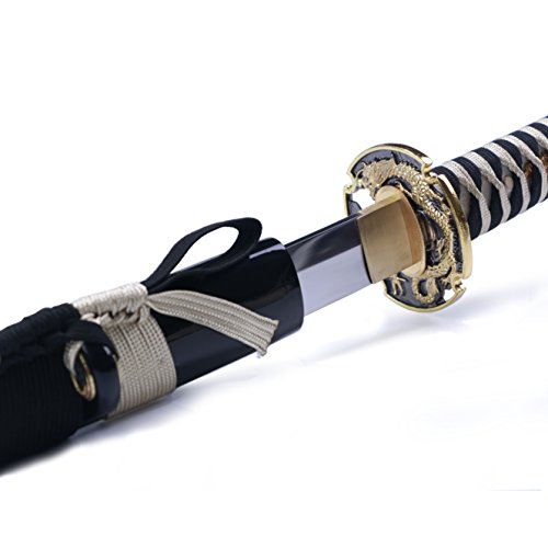Siwode Handmade Full Tang Sharp Sword , Alloy golden dragon Tsuba ，Japanese Ninja Samurai Katana (High carbon Steel 1060) 40-Inch