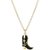 Dreuyet Cowboy Boot Necklace for Women 14K Gold Western Cowgirl Country Necklace Disco Cowgirl Western Necklaces Cowboy Hat Pendant Necklace Western Style Jewelry