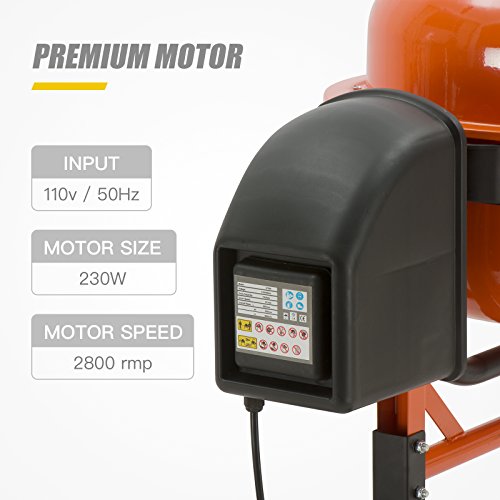 Electric Concrete Cement Mixer Portable Barrow Machine Mixing Mortar Stucco and Seeds (1/2 HP 2.5 Cu Ft 230W)