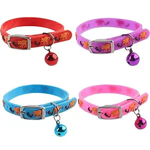 Pet Guard Cute Dog Cat Pet Collar Printed Easy Clip Buckle Bell Kitten Puppy Adjustable Collar Safety Buckle with Bells Cat Adjustable Collar with Bell for Puppy/Kitten Silicone Collar (Red)