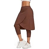 UK loees Women's Long Knee-Length Skirt with Capri Leggings, Athletic Golf Yoga Tennis Skirted Leggings with Internal Pocket