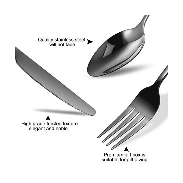Cutlery-Flatware-Set24-Piece-Silverware-Set-with-Gift-Box-Stainless-Steel-Tableware-Dinnerware-Sets-Knife-Fork-Spoon-Service-for-6-Multipurpose-Use-Safe-for-Home-Kitchen-Party-Black Cutlery Flatware Set,24 Piece Silverware Set with Gift Box Stainless Steel Tableware Dinnerware Sets Knife Fork Spoon…