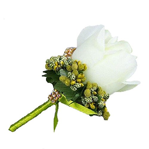 WeddingBobDIY 2Pieces/lot Groom Boutonniere Buttonholes Groomsman Silk Artificial Rose Wedding Flowers Brooch Pin Accessories Prom Suit Decoration Ivory