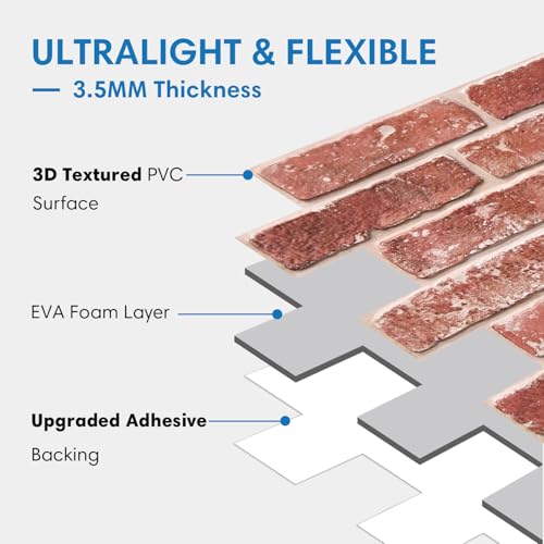 3D Self-Adhesive Brick Wall Panels, 10 Pieces, 30 x 40 cm, Self-Adhesive PVC 3D Decorative Brick Wall Panel for Living Room, Office, Kitchen, Waterproof