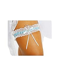 LR Azul Liguero De Encaje Para Novia, Color Azul Con Rhinestone nupcial lazo de raso