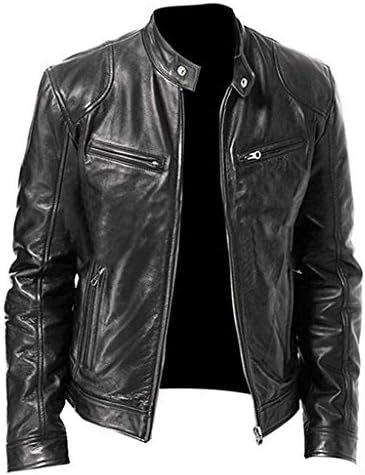 wuliLINL Men's Casual Autumn Winter Stand Collar Slim PU Leather Sleeve Bomber Jacket Pure Long Sleeved Coat