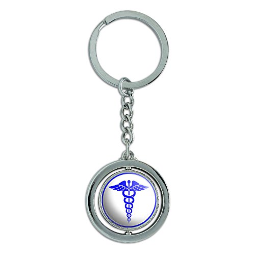 Caduceus Medical Symbol Blue Doctor MD RN EMT Spinning Round Metal Key Chain Keychain Ring