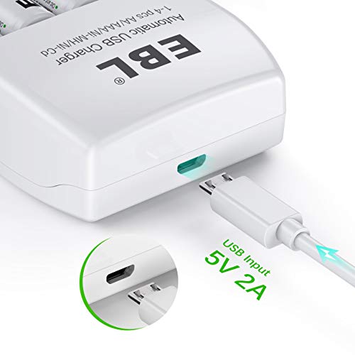 EBL Rechargeable AA Batteries 2000mAh (4 Pack) and Rechargeable Battery Charger for Ni-MH/Ni-CD AA AAA Rechargeable Batteries