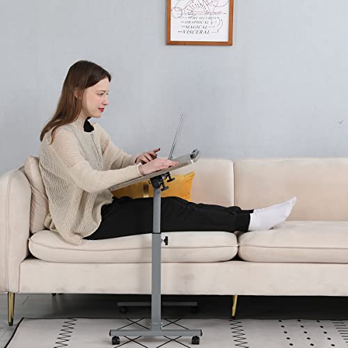 Adjustable Overbed Bedside Table with Wheels Hospital Bed Table Portable Computer Stands Movable Desk Computer Table for Bed Laptop Stand for Couch