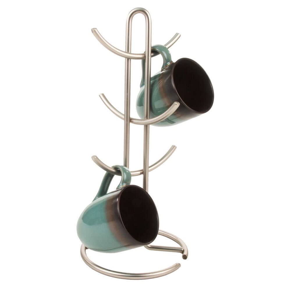 Photo 1 of Spectrum Diversified Euro 6 Holder Countertop Mug Tree, Mugs & Tea Cup Storage Rack, Coffee Counter Bar Accessory & Kitchen Organizer, Large, Satin Nickel