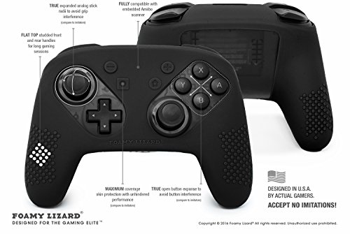 Nintendo Switch Pro Controller Skin Set by Foamy Lizard - AlphaPro Grip, STUDDED Sweat Free Silicone Cover w/ Flat Anti-slip Studs PLUS set of 4 QSS-Pro Thumb Grips (SKIN + QSS-P GRIPS, BLACK)