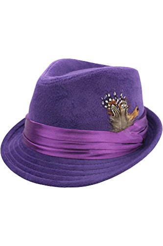 Purple Wool Felt Fedora Hat With Feather Trim Size Large