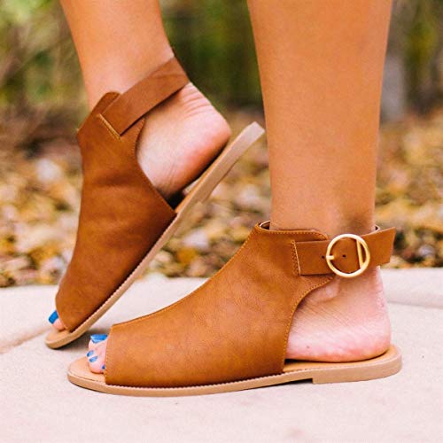 ♡ Londony ♡ Topic Casual Espadrilles Trim Rubber Sole Flatform Studded Wedge Buckle Ankle Strap Open Toe Sandal Brown - Thumbnail 2