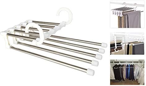Yunai ステンレススチール パンツハンガー ジーンズ衣類オーガナイザー 折りたたみ収納ラック 省スペース収納ラック 吊り下げ用