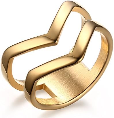Stainless Steel Double Chevron Ring for Women,Gold,Size 7