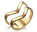 HUANIAN Fashion Gold Plated Stainless Steel Double Chevron V Shape Knuckle Midi Ring for Women