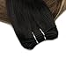 Full Shine Weft Hair Extensions Human Hair 16 Inch Sew in Hair Extensions Real Human Hair Color 1B Off Black Fading to Chestnut Brown Highlight Caramel Blonde Soft Silky Hair for Women 105G