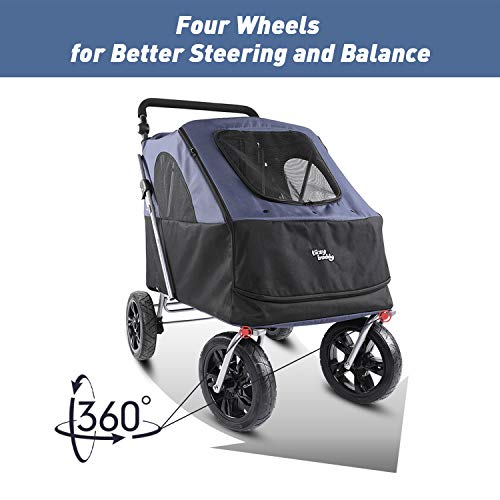 LAZY BUDDY 36" Foldable Dog Stroller, Upgrade Spacious Pet Carriage for