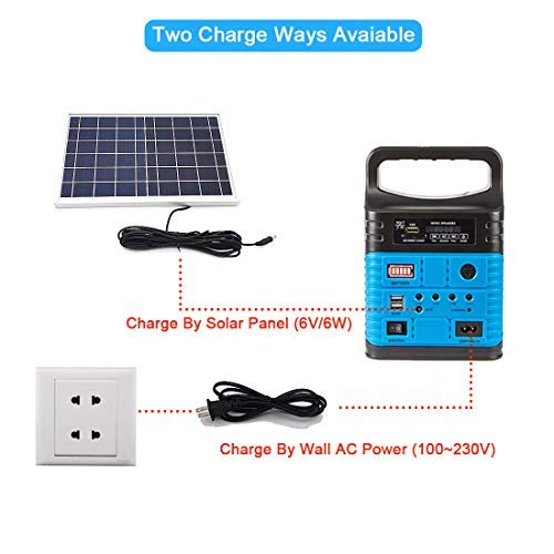 UPEOR Solar Generator Lighting System Portable Solar Power Generator Kit for Emergency Power Supply,Home & Outdoor Camping,Including MP3&FM Radio,Solar Panel,3 Sets LED Lights (Blue)