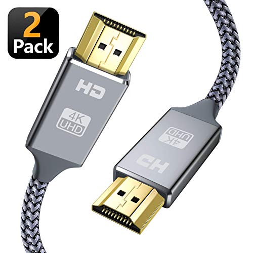 4K HDMI Cable,Capshi [6.6Ft,2Pack] High Speed 18Gbps HDMI 2.0 Cable, 4K@60Hz 30AWG Braided HDMI Cord, Gold Plated Connectors, Ethernet/Audio Return, 4K UHD 2160p, HD 1080p, 3D, Compatible TV PS3/4 2