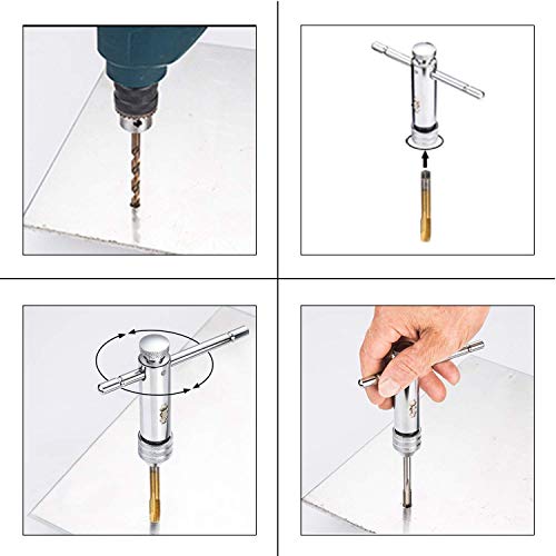 Hakkin 5-Piece Titanium Taps Drill Set Taps Die Set Hand Taps Set Machine Tap M3-M8 with Tool Holder Adjustable T-Handle Tap Cutter Wrench - Thumbnail 2