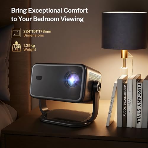1080P Native 800 ANSI Smart Projector, Android 14, Supports 4K/8K, Air Mouse Remote Control, AI Auto Focus and Correction, WiFi 6 and BT 5.4, Hi-Res Audio, Netflix Compatible