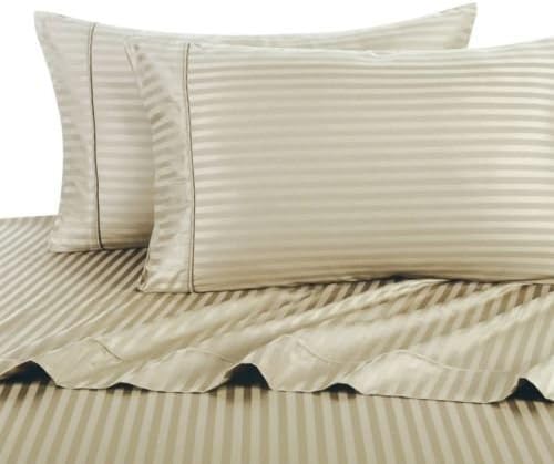 The Italian Linens Store Fitted Sheet - HIGHEST QUALITY Brushed Microfiber 1800 Bedding - Wrinkle, Fade, Stain Resistant - Hypoallergenic King (21 - 24) Inch Beige/Cream Stripe