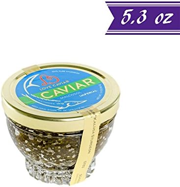 GUARANTEED OVERNIGHT! Royal Gourmet Imperial Kaluga Caviar Malossol, 5.3 oz / 150 gr, Light-Salted, Farm Raised