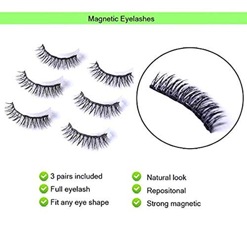 Magnetic Eyelashes With Eyeliner, Magnetic Eyeliner And Lashes, Magnetic Eyelash, Magnetic False Lashes with Magnetic Eyeliners Kit Easy To Wear 3-Style (6-Pieces)