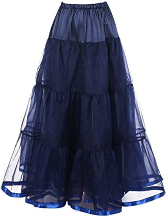 Caissen Women's Pearl Yarn Ankle Length A-Line Tutu Skirt Crinoline Formal Wedding Slip Petticoat Underskirt Navy